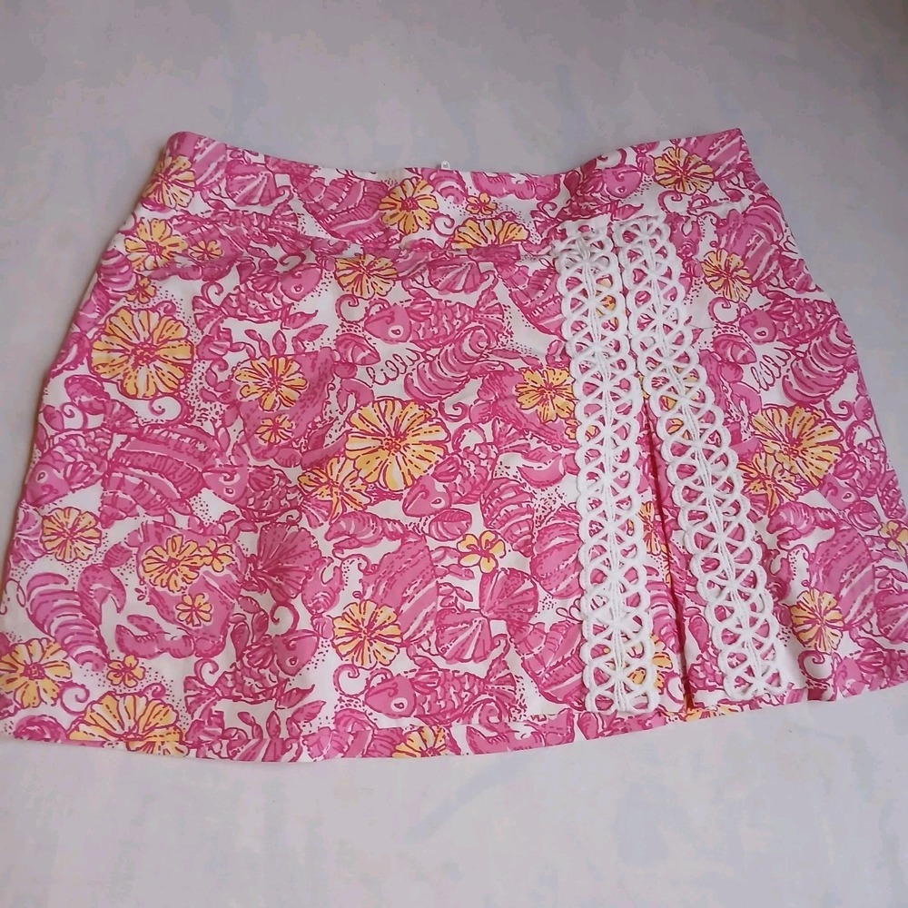 Lilly Pulitzer Pink Floral Skort with White Lace Detail